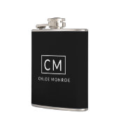 Name des Minimalistischen Monogramms (Schwarzweiß) Flachmann (Links)