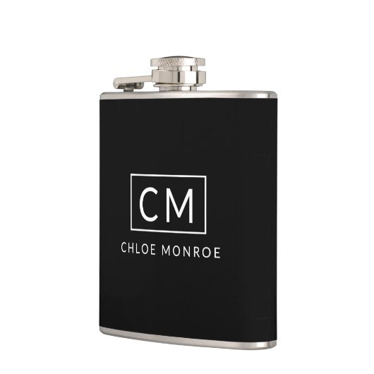 Name des Minimalistischen Monogramms (Schwarzweiß) Flachmann (Links)