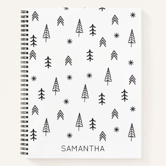 Name des Minimalistischen Schwarz-weißen Winterwal Notizblock (Vorderseite)