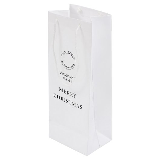 Name des Minimalistischen Unternehmens Frohe Weihn Geschenktüte Für Weinflaschen (Rückseite Schrägansicht)