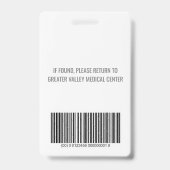 Name des Mitarbeiters im Abzeichen-Krankenhaus mit Ausweis (Back)