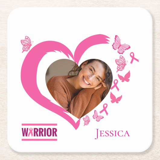 Name des modernen Brustkrebs-Kriegers (Foto) Rechteckiger Pappuntersetzer (Vorderseite)