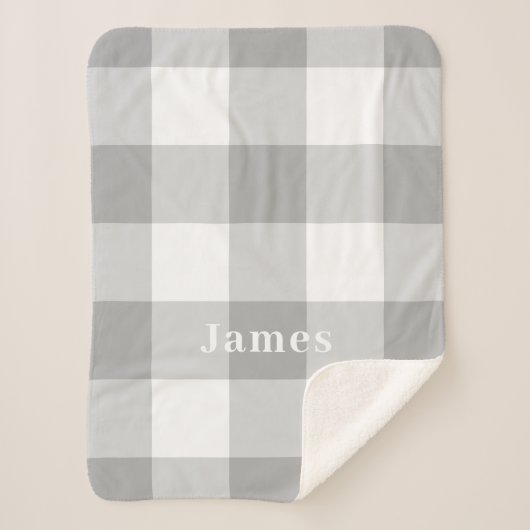 Name des modernen Gingham Pattern Monogram Sherpadecke (Vorderseite)