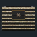Name des modernen Glitzer iPad Pro Hülle<br><div class="desc">Persönlicher moderner Glitzer Ipad pro Fall. Schwarze Streifen auf goldenem Hintergrund und Monogramm und Name.</div>