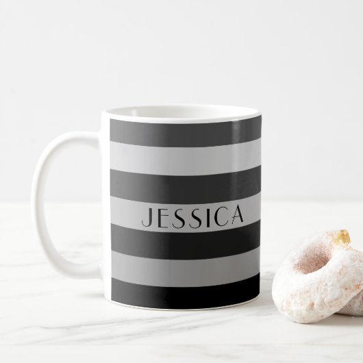 Name des modernen grauen Streifen Kaffeetasse (Mit Donut)
