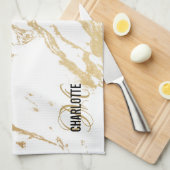 Name des modernen Monogrammes aus weißem Marmor Geschirrtuch (Viertel Falte)