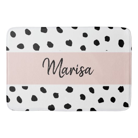 Name des modernen Monogramms | Pastellrosa und sch Badematte (Vorderseite)