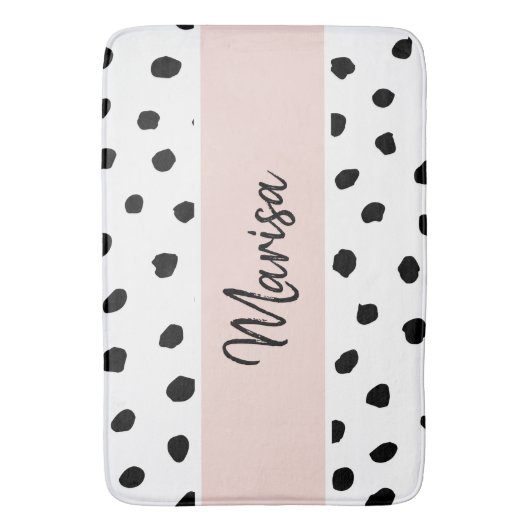 Name des modernen Monogramms | Pastellrosa und sch Badematte (Vorderseite Vertikal)