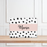 Name des modernen Monogramms | Pastellrosa und sch Fotoblock<br><div class="desc">Name des modernen Monogramms | Pastellrosa und schwarze Punkte</div>