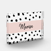 Name des modernen Monogramms | Pastellrosa und sch Fotoblock (Links)