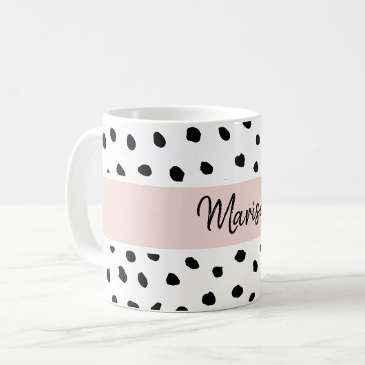 Name des modernen Monogramms | Pastellrosa und sch Kaffeetasse (Vorderseite Links)