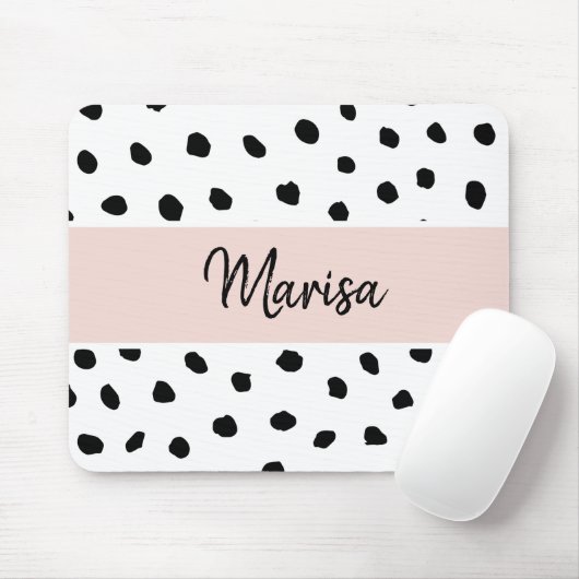 Name des modernen Monogramms | Pastellrosa und sch Mousepad (Mit Mouse)