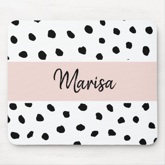 Name des modernen Monogramms | Pastellrosa und sch Mousepad (Vorne)
