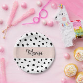 Name des modernen Monogramms | Pastellrosa und sch Pappteller (Party)