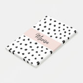 Name des modernen Monogramms | Pastellrosa und sch Post-it Klebezettel (angewinkelt)