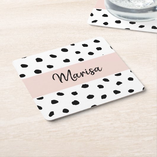 Name des modernen Monogramms | Pastellrosa und sch Rechteckiger Pappuntersetzer (angewinkelt)