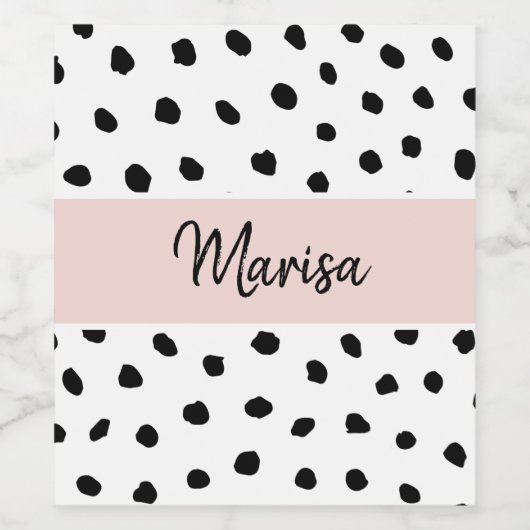 Name des modernen Monogramms | Pastellrosa und sch Weinetikett (Einzelnes Label)