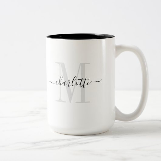 Name des modernen Monogramms Zweifarbige Tasse (Rechts)