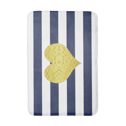 Name des modernen Navy Blue Stripes Badematte (Vorderseite Vertikal)