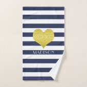 Name des modernen Navy Blue Stripes Badhandtuch Set (Handtuch)