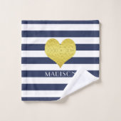 Name des modernen Navy Blue Stripes Badhandtuch Set (Waschlappen)
