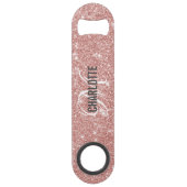 Name des modernen Rose-Gold-Glitzer-Monogramms Speed Flaschenöffner (Rückseite)