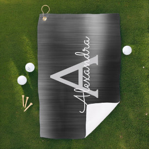 Name des modernen Schwarzen Metallic-Foil-Monogram Golfhandtuch