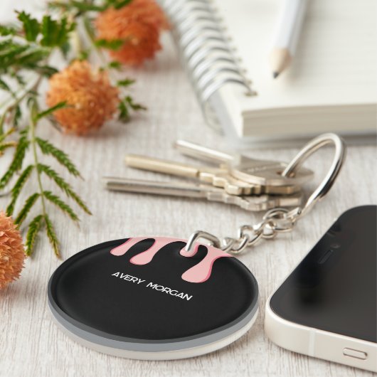 Name des modernen Tropfens Schwarz/Rosa Schlüsselanhänger (Vorderseite rechts)