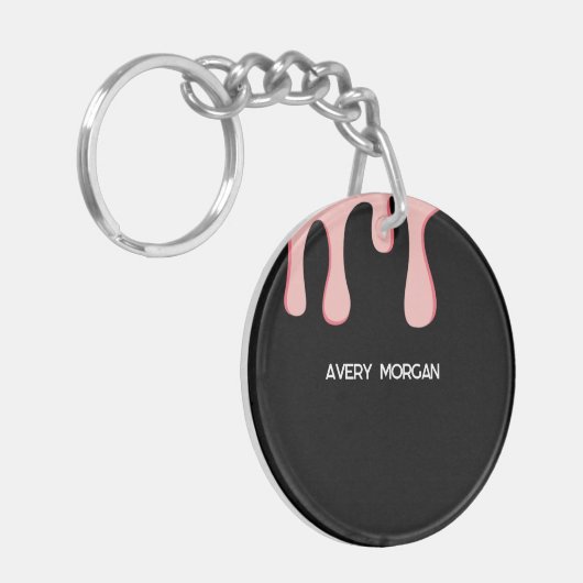 Name des modernen Tropfens Schwarz/Rosa Schlüsselanhänger (Vorderseite links)