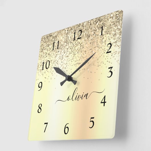 Name des Monogram-Glitzer Quadratische Wanduhr (Winkel)