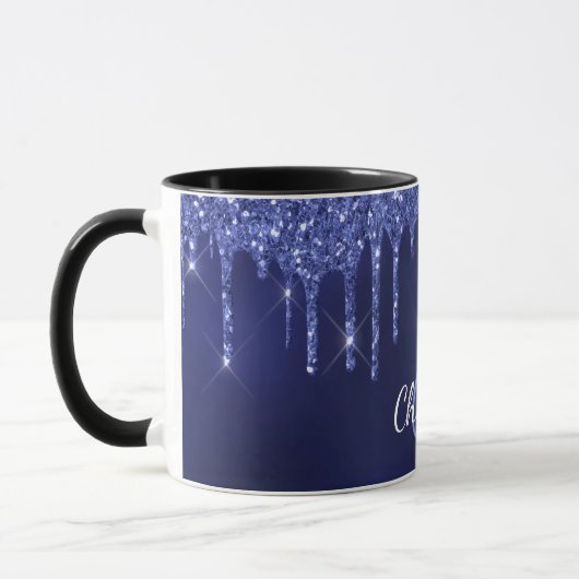 Name des Monogram-Initialskripts für Blue Glitzer- Tasse (Links)