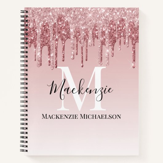 Name des Monogram Pink Ombre-Glitzer Notizblock (Vorderseite)