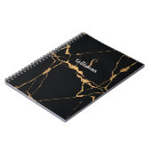 Name des Monogram-Skripts für moderne Schwarz-Gold Notizblock (Linke Seite)