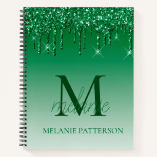 Name des Monogram-Tropfens für grünen Sparkle-Glit Notizblock