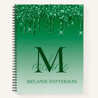 Name des Monogram-Tropfens für grünen Sparkle-Glit Notizblock