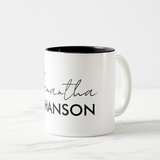 Name des Monogramm-Skripts | Moderne Minimalistisc Zweifarbige Tasse (VorderseiteRechts)