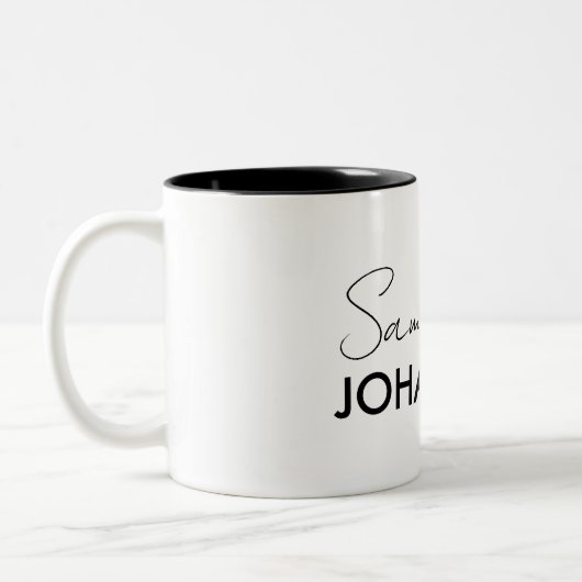 Name des Monogramm-Skripts | Moderne Minimalistisc Zweifarbige Tasse (Links)