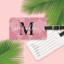 Name des Monogrammes des Weltreisenden Pink-Karte