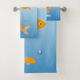 Name des Monogrammes "Fublau"und "Orange Goldfish" Badhandtuch Set