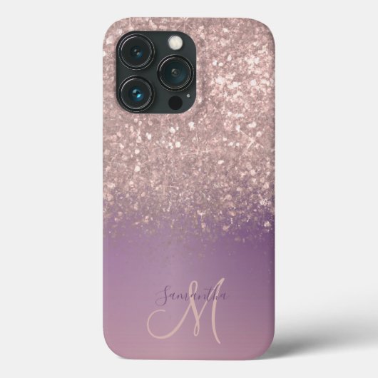 Name des Monogrammes für Elegante Rose Gold Glitze Case-Mate iPhone Hülle (Rückseite)