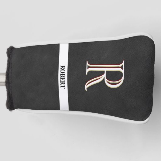 Name des Monogrammes für schwarzes Leder Textur Golf Headcover (Vorderseite)