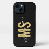 Name des Monogrammes mit schwarzem Gold iPhone Hülle (Rückseite)