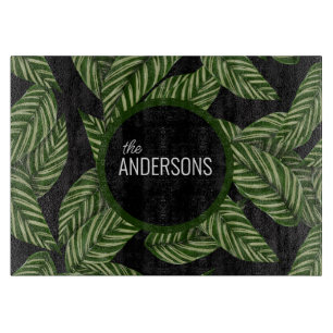 Name des Monogrammes moderner tropischer Blätter Schneidebrett