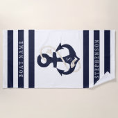 Name des Monogrammes Nautic Anchor Navy White Stri Strandtuch (Vorderseite)
