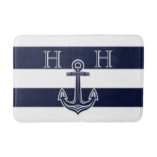 Name des Monogrammes Nautic Navy Blue Anchor Coast Badematte (Vorderseite)