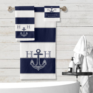 Name des Monogrammes Nautic Navy Blue Anchor Coast Badhandtuch Set