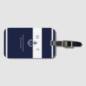 Name des Monogrammes Nautic Navy Blue Anchor Coast Gepäckanhänger (Vorderseite (Horizontal))