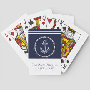 Name des Monogrammes Nautic Navy Blue Anchor Coast Spielkarten