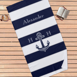 Name des Monogrammes Nautic Navy Blue Anchor Coast Strandtuch