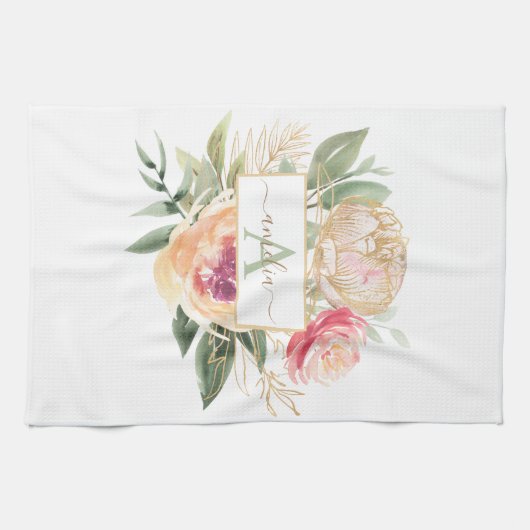 Name des Monogrammes "Peony and Gold Foil Blogram  Geschirrtuch (Horizontal)